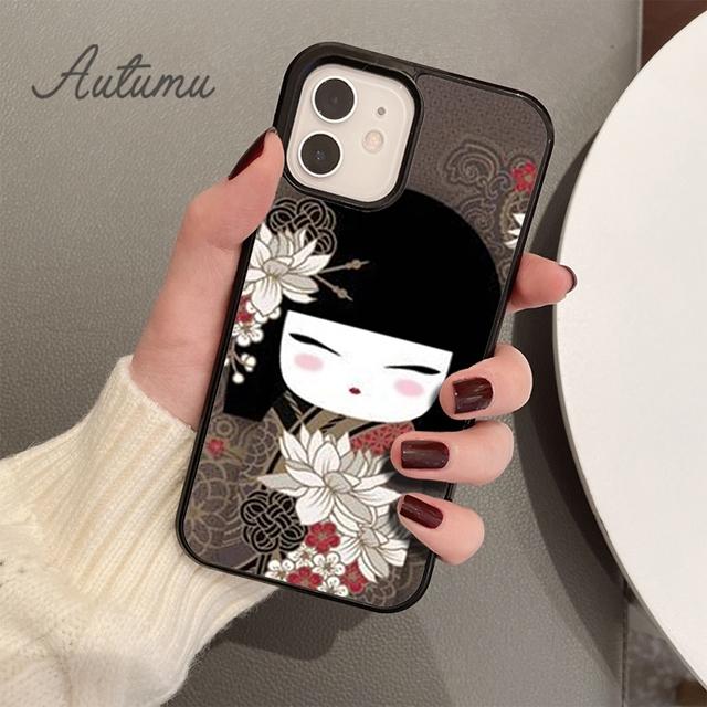 Kawaii Kokeshi Phone Case for iPhone 11 12 13 14 Pro Max Mini X XR XS SE 2020 SE 6S 7 8 Plus Samsung Galaxy S21 S22 Cover Shell