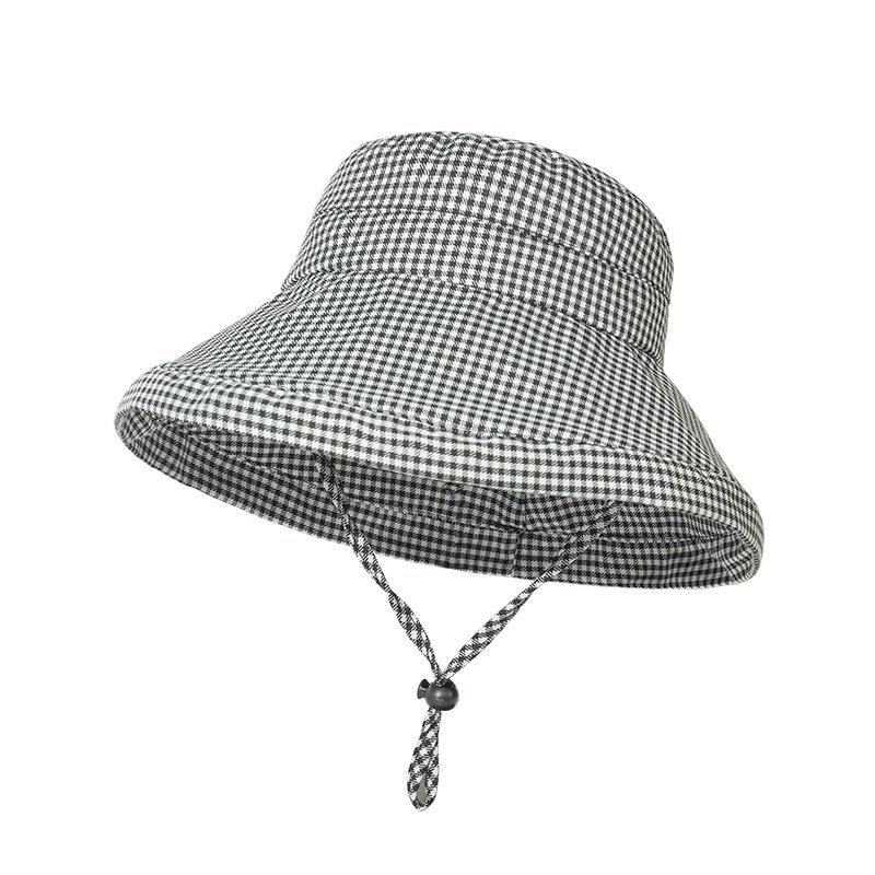 Fashionable Bucket Checkered Hat For Women Adjustable Size Uv Protection Cap Summer