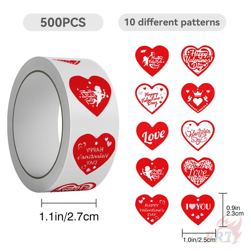 500Pcs/Roll Happy Valentine's Day. Red Hearts Kids Rewards Stickers - DIY Scrapbooks Album Decor Sealing Label Decals