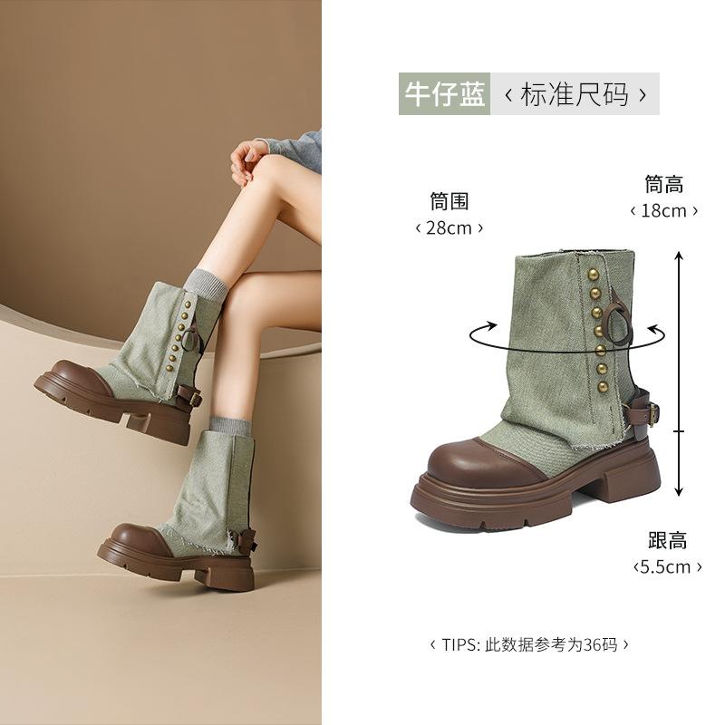 Platform Martin boots New autumn and winter Maillard retro short boots Western cowboy boots 35