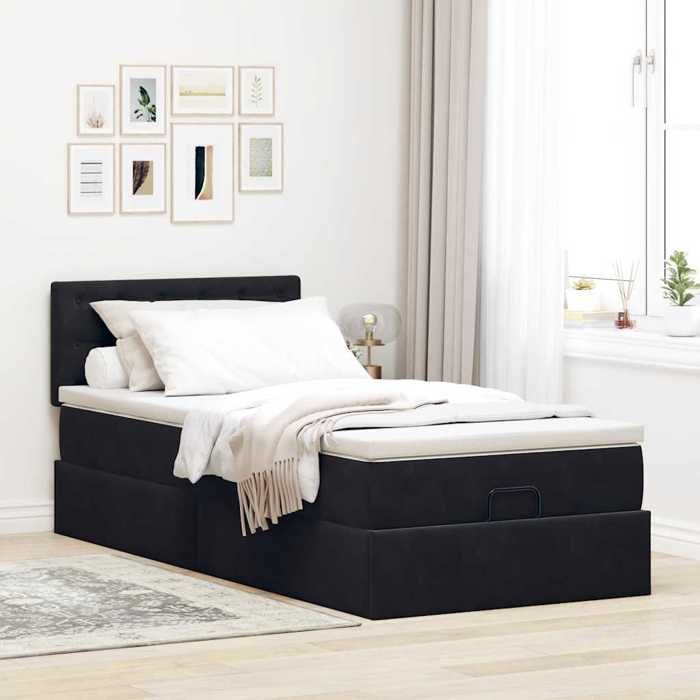VidaXL Ottoman Bed Frame with Mattress Black 80x200 Cm Velvet, Bed Frame, Upholstered Bed Frame, Ottoman Bed Frame 3311881
