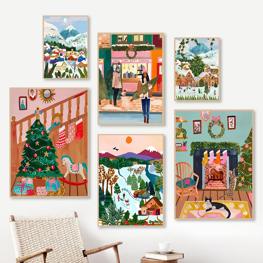 Obraz ścienny na płótnie z motywem choinki Plakaty i wydruki skandynawskie Zima w Nowym Jorku Zdjęcia z podróży do salonu Wystrój domu