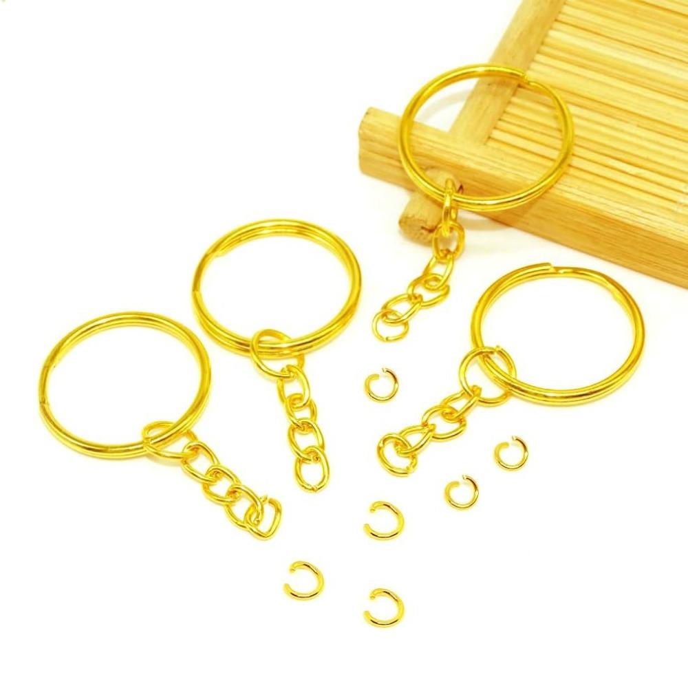 100pcs 1inch Keychain Rings Golden Split Round Key Ring with Chain and Open Jump Rings DIY Keychain Making Crafts Keychains with Chain and Jump Rings