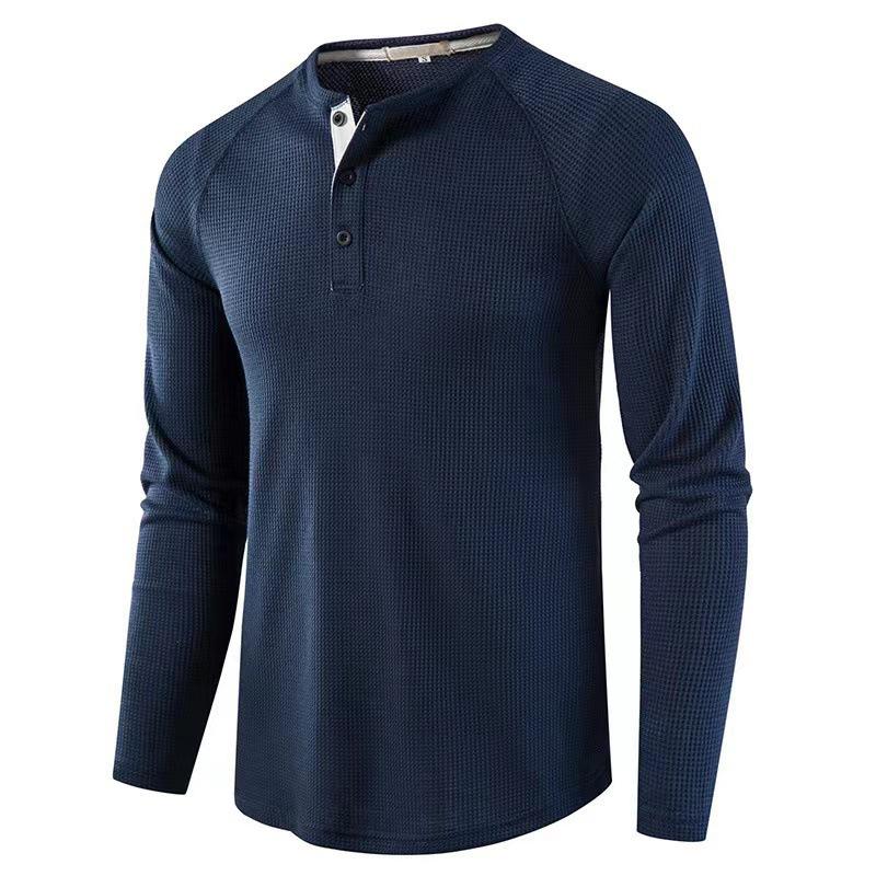 Men's Solid Color Henley Long-Sleeve Shirt for Autumn/Winter