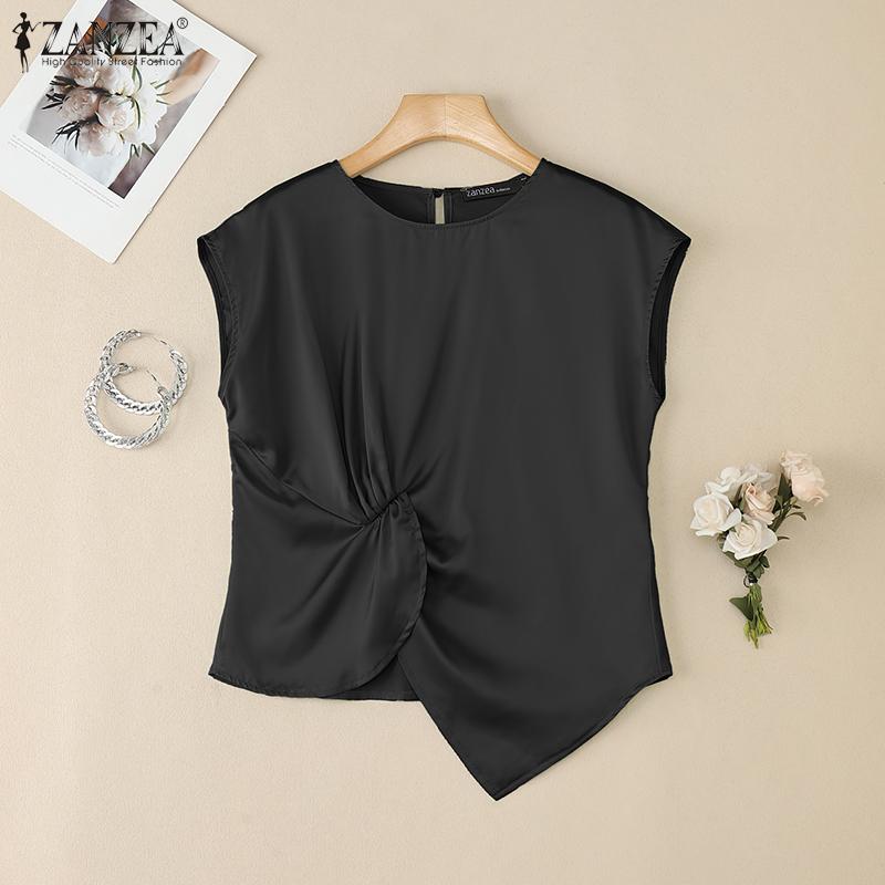 ZANZEA Women Casual Round Neck Summer Irregular Hem Short Sleeve Blouse