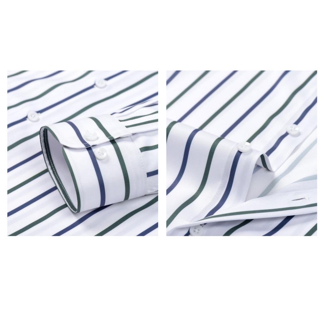 Męska Codzienna i Modna Czterostronna Cyfrowo Drukowana Pasiasta Koszula z Długim Rękawem i Kołnierzykiem na Guziki