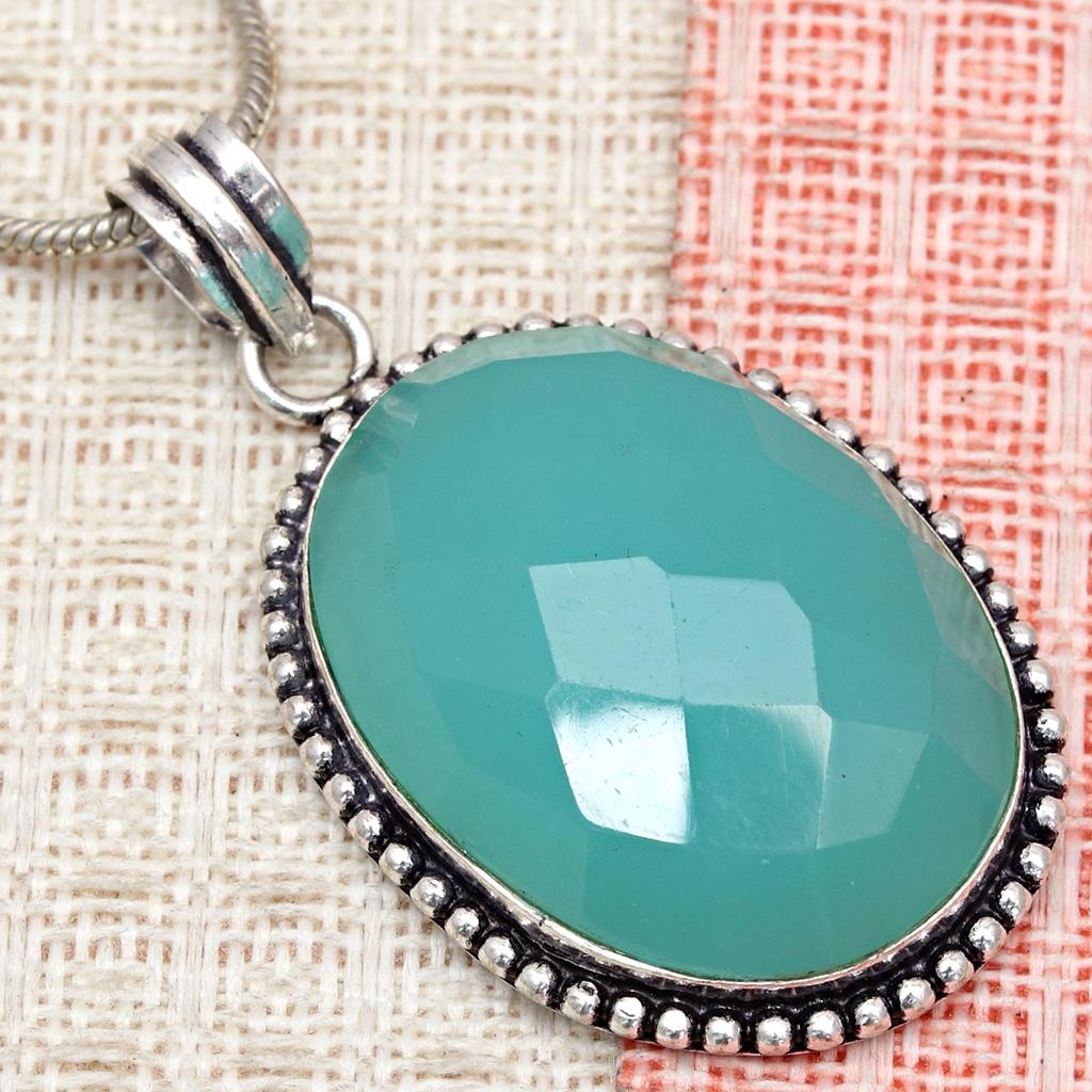 Necklace Chalcedony Natural  Beads Blue 20" Cts Round Sterling