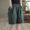 2026 Summer Women's Retro Loose Cotton Patchwork Shorts - Trendy, Solid Color, Five-Point Style for Casual Wear