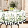 Pastoral Green Plant Round Table Cloth, Green Leaf Vine And Gold Embellishment Print, Fresh And Natural Table Decorative Cloth