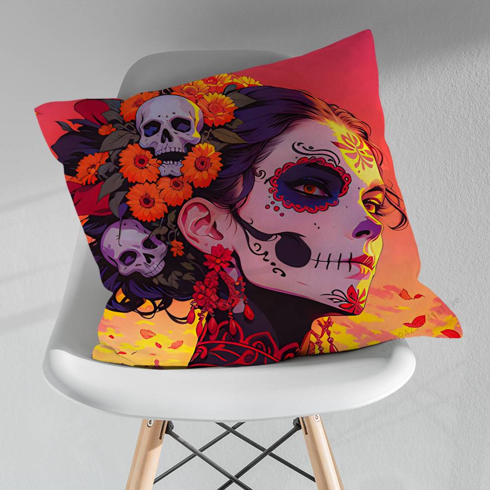 Cartoon Skull Girl Catrina Pillow Case For 30x30cm45x45cm55x55cm For Home Bedroom Decoration And Protector