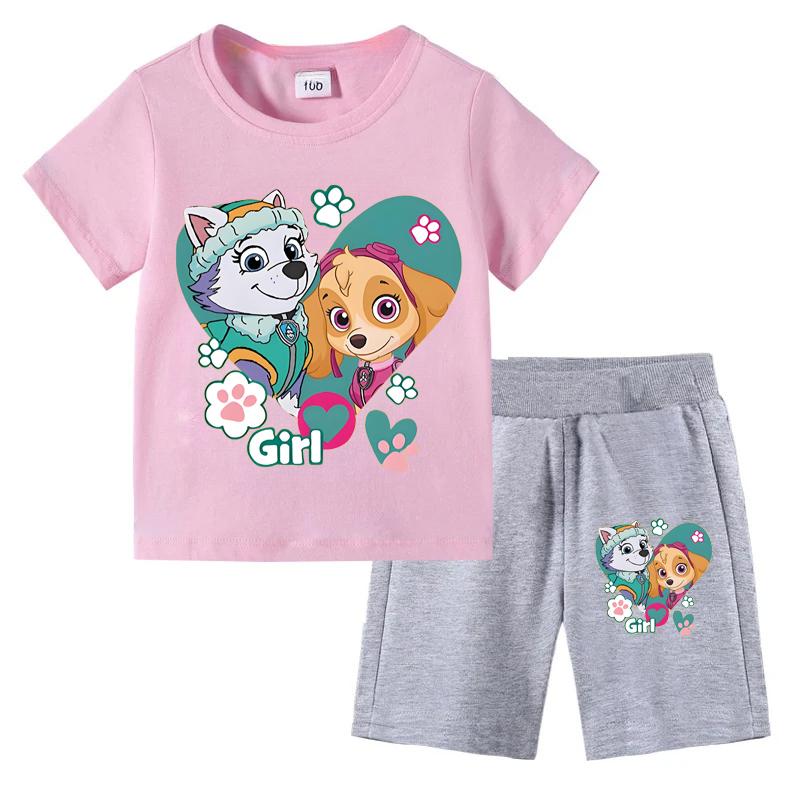 PAW Patrol Summer Cartoon Printed Boys Girls Tshirt Sets Children's Casual Shorts 2 Piece Sets Kids Tracksuits Sport Suits