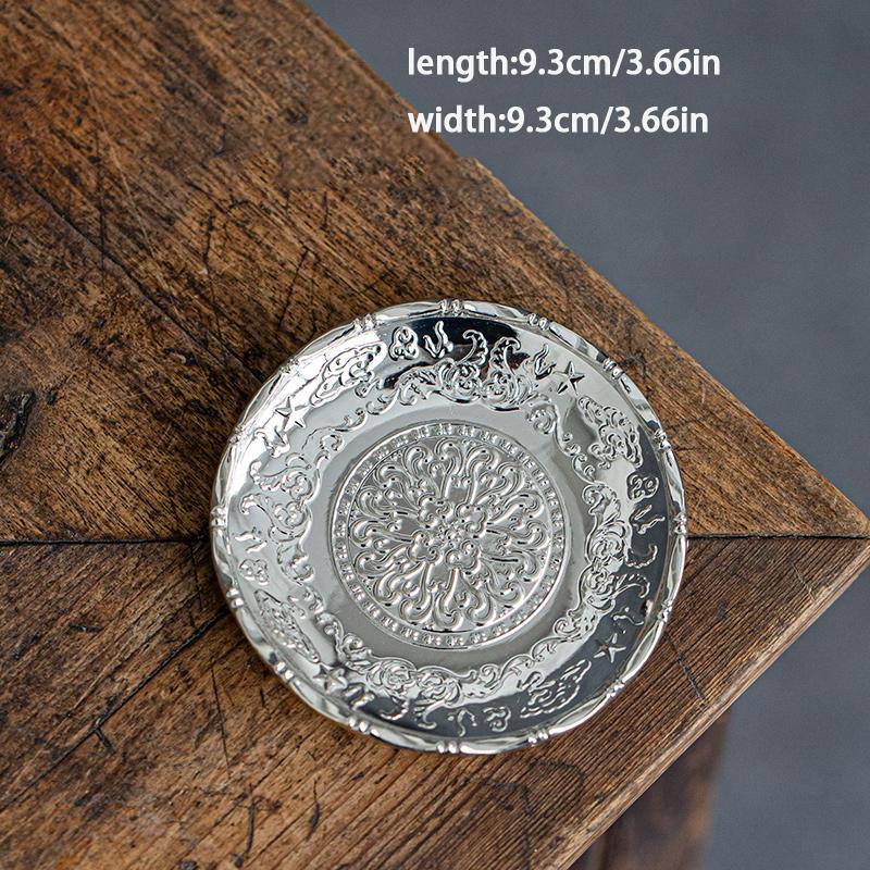 1 Peça porta-copos de metal retrô prateado decoração para cerimônia do chá almofada isolante requintada adequada para salas de chá, decoração de casa