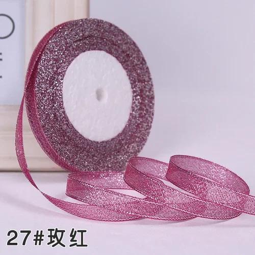 10mm 25Yard Glitter Ribbon Satin Belt DIY Candy Box Gift Packaging Glitter Webbing Halloween Wedding Christmas Decoration Layout