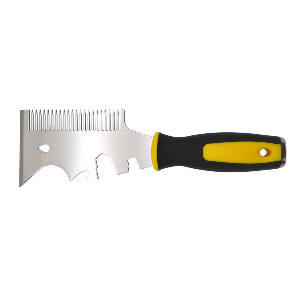 13-in-1 Multi-Function Putty Knife, Stainless Steel Paint Scraper with Comb, Paint Roller Cleaner, Hammerable End Cap