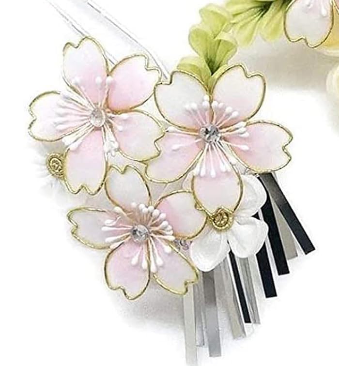 hair ornament set for furisode graduation and Japanese fabric flower Silver Cream Two-piece kimono, coming-of-age ceremony, ceremony, Shichi-Go-San