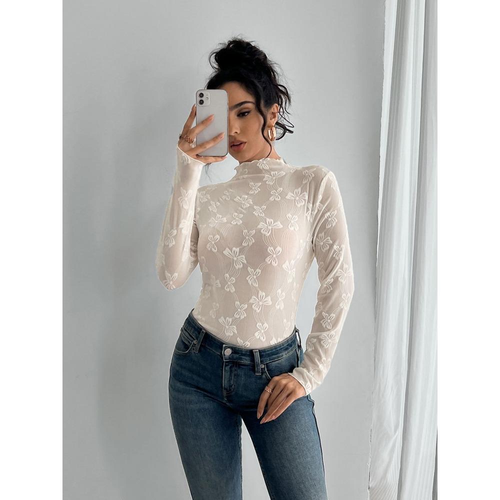 

Весенняя женская футболка с сетчатым жаккардом и принтом «бабочка», с коротким рукавом и воротником-стойкой XXL белый