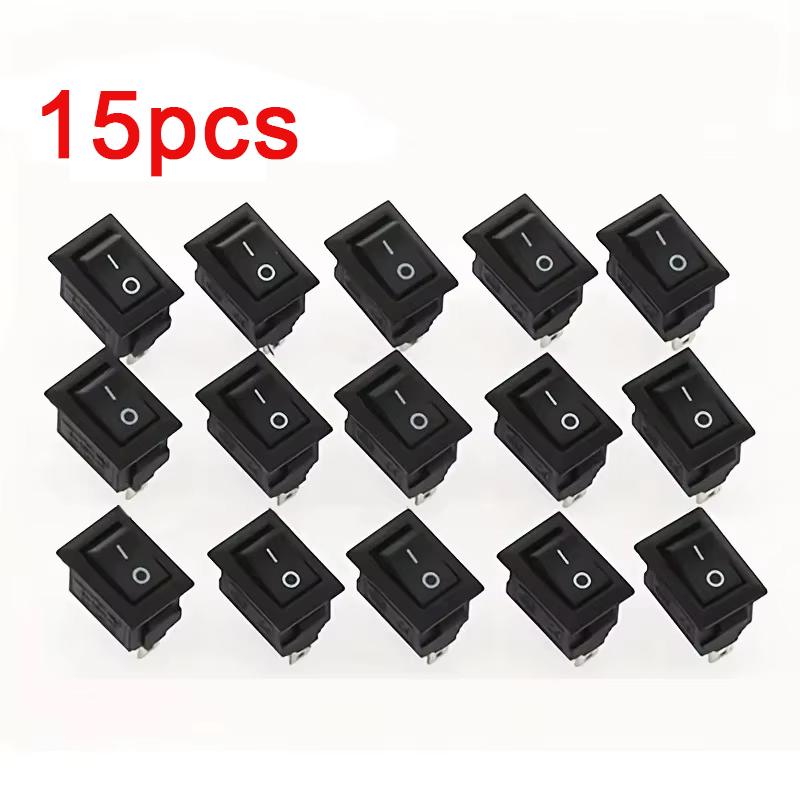 15pcs Mini Rocker Switch SPST Black and Red Snap in Switches Button AC 250V 3A / 125V 6A 2 Pin I/O 10*15mm On-off Switch Rocker