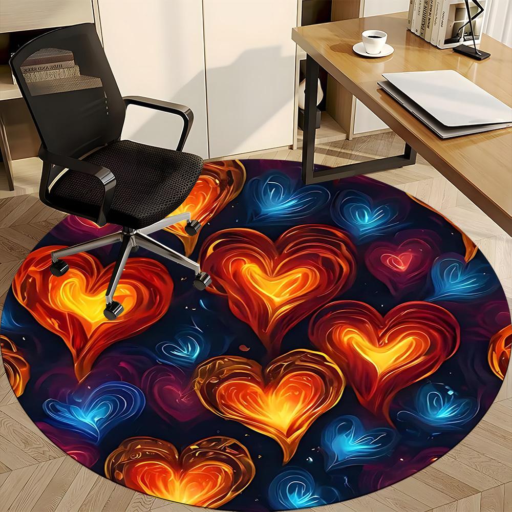1PC Heart Flames Office Round Area Rug, Indoor Mat Suitable For Office, Under Office Chairs Bedroom Living Room Home Decor, Room DecoT1223080