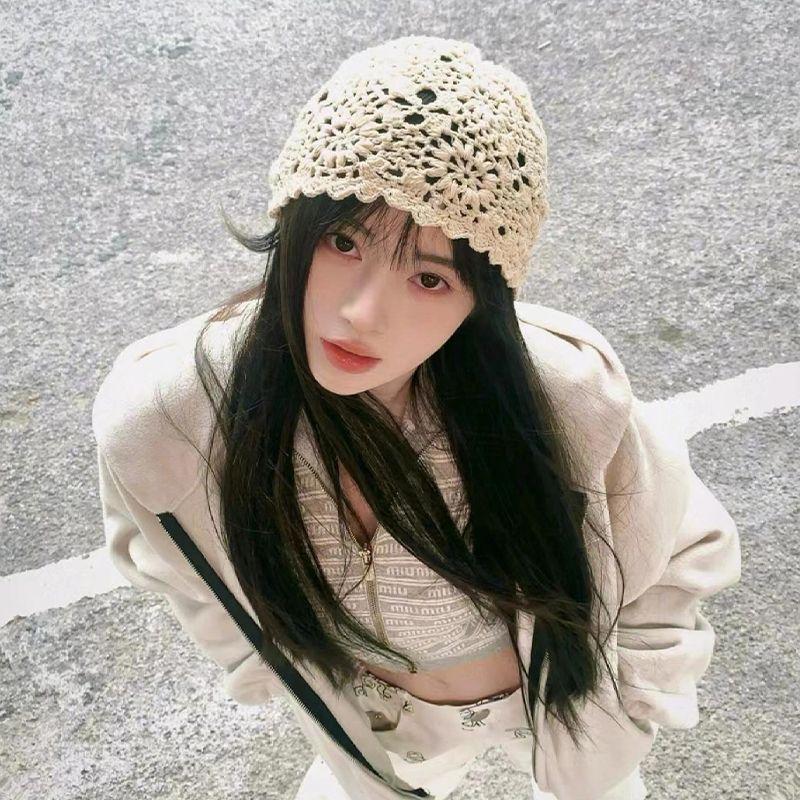 

Женская летняя шляпа с кружевом в виде жемчужного цветка, ручной работы, вязаная крючком, ажурная, универсальная, облегающая голову, свободная шапка one size