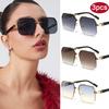 3pcs Square Metal Half Frame Sunglasses Rice Nails Double Beams Gradient Lens Casual Trend Eyewear