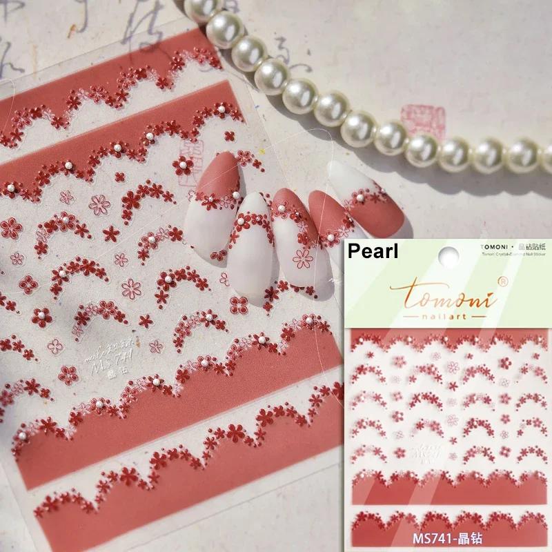 Gold Stamped Blooming Red Peony 3D Self-Adhesive Nail Art Stickers Lily Magnolia Camellia Daisy Rose Manicure Decals