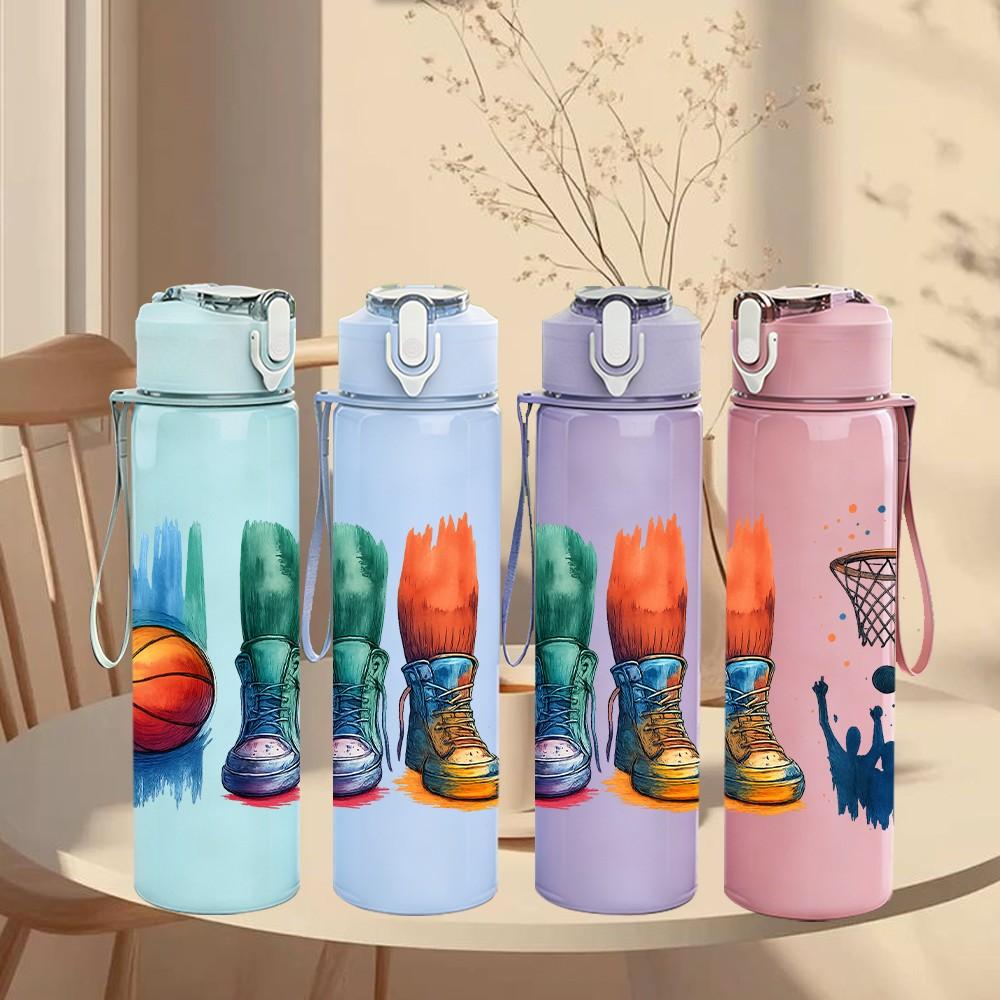 1PC Basketball Boot Sport Art 750ml Color Plastic Sports Water Bottle Leakproof Flip Straw Lid Suitable for Sports Office Home Use
