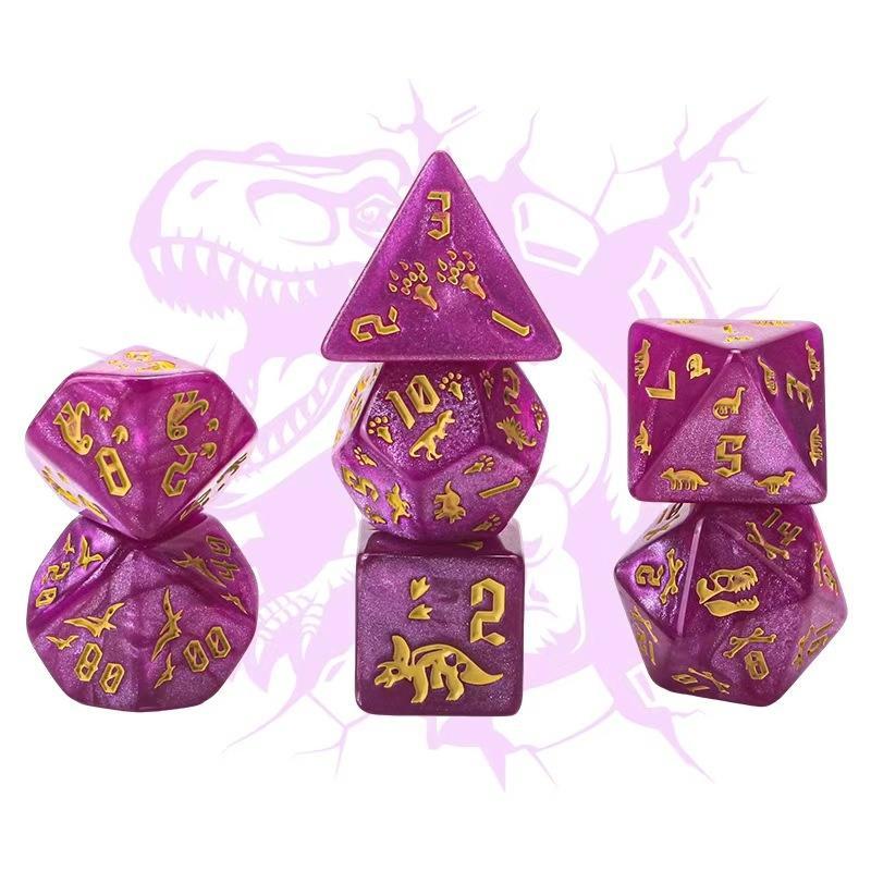 Dinosaurier Gravierte Würfel 7er Set Transparent Klar Nummerierte Würfel für Tabletop RPG Brettspiel Heimtreffen