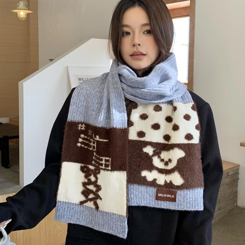 Winter Cute Knitted Women Scarf Headscarf Ladies Casual Animal Dog Print Warm Soft Scarve Mujer Foulard Wrap Shawl Korean New