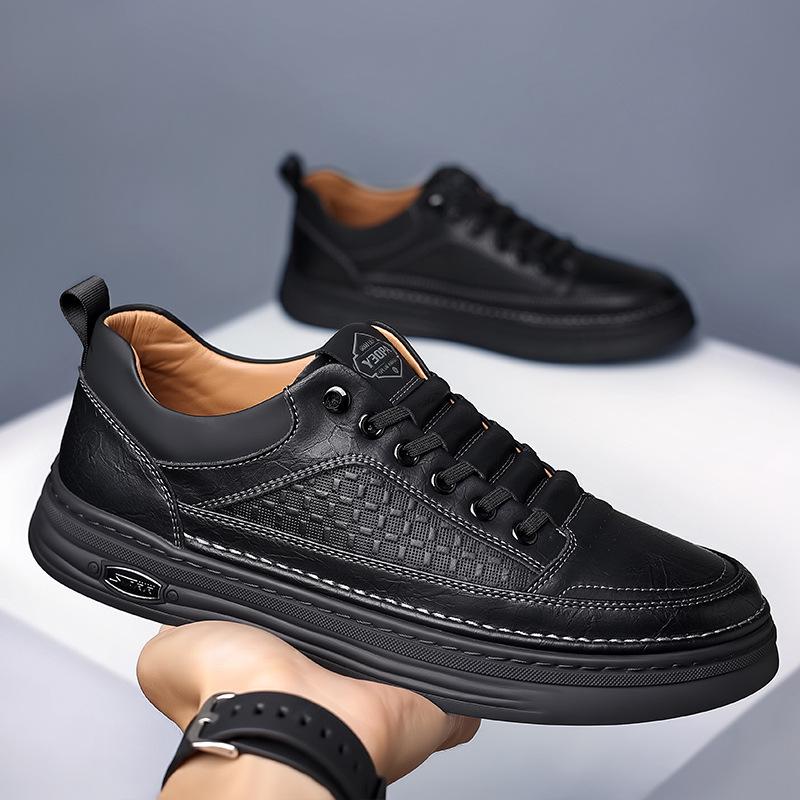 2024 Men's Trendy Soft-Soled Leather Sneakers - Versatile Spring & Autumn Casual Footwear