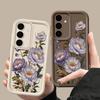Purple Flower Pattern Shockproof Back Cover for Samsung S25 S24 S23 S22 Ultra A15 A55 A35 A34 A06 A05 A53 A54 Silicone Soft Lens Protection Matte Case