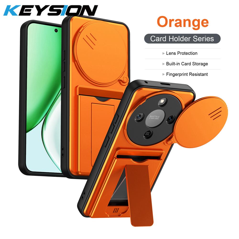 KEYSION Card Slot Holder Bag Phone Case for HONOR X9d 5G Slide Camera Protection Kickstand Shockproof Cover for Magic 8 Lite 5G