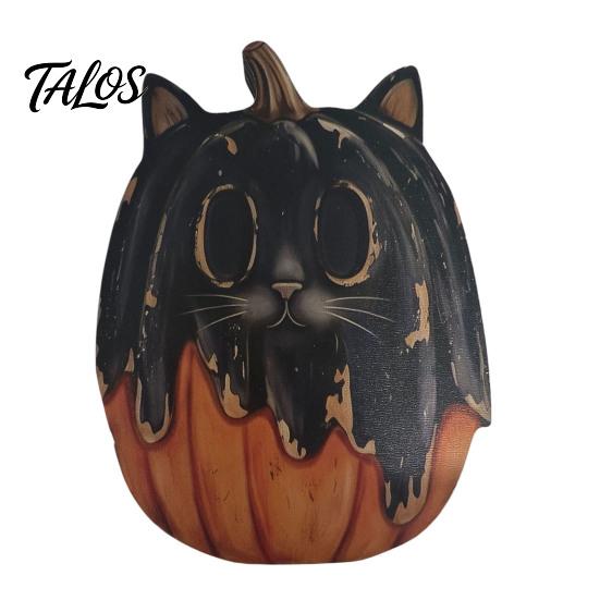 Retro Crackled Paint Ornaments Halloween Wooden Ornaments, Distressed Pumpkin/Cat Decorations, Desktop & Wall Textured Wood Craft Decors for