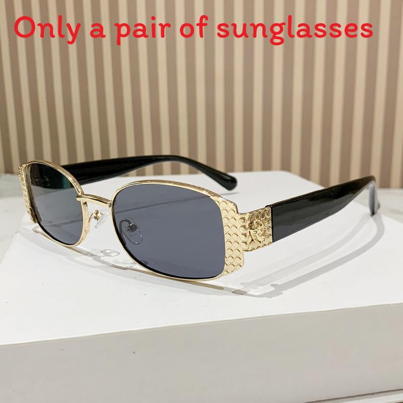 Vintage Elliptical Metal Frame Cat Eye Sunglasses With Uv400 Protection For Fashionable Women Gray