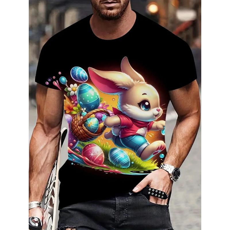 Men's Easter Bunny Tshirt Tops 3D Print Cute Rabbit With Eggs T Shirt For Men New In Round Neck Short Sleeve Tee Shirts