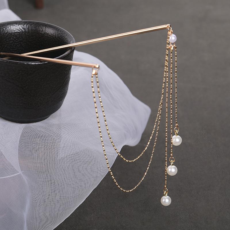 Doppelketten-Haargabel Perlenquaste Haarstab Nunchaku Haarnadel Chinesischer Stil Retro Haaraccessoires für Hanfu Tiaras Ornamente