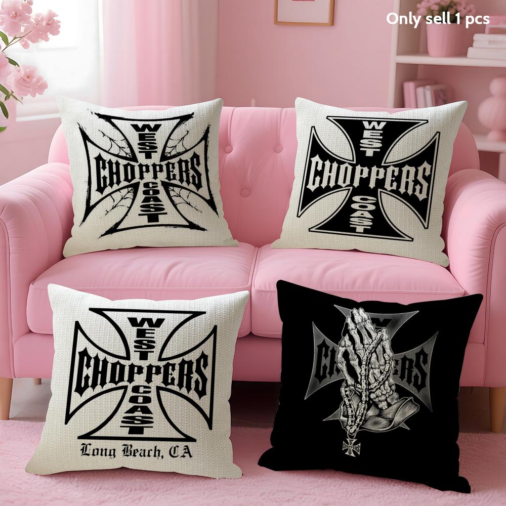W-West Coast C-Choppers Cushion Cover Summer Coolness Linen Fabric Double-Sided Printing Pillow Case Sofa Home Decor Gift