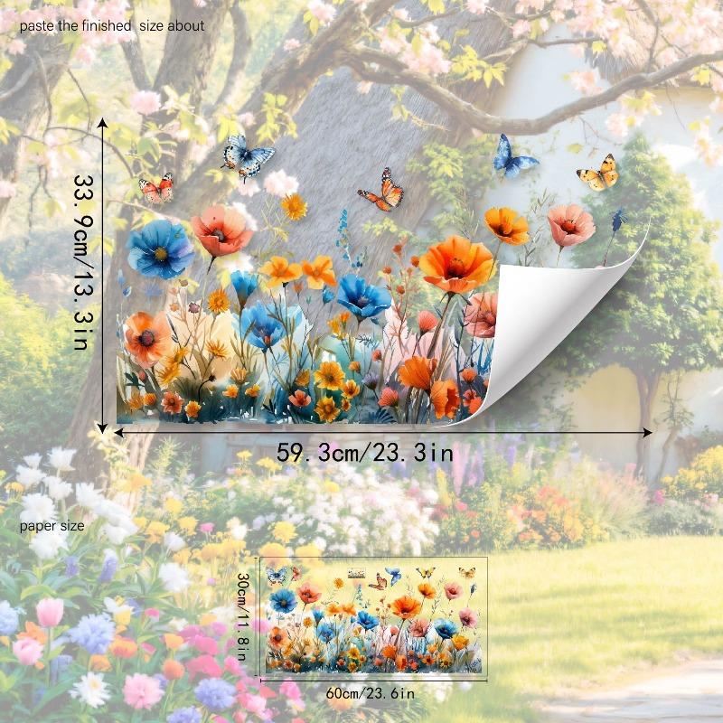 Dwustronna kolorowa naklejka ścienna z motylem i kwiatami, elektrostatyczna pasta do szyb okiennych, widoczna dekoracyjna naklejka ścienna
