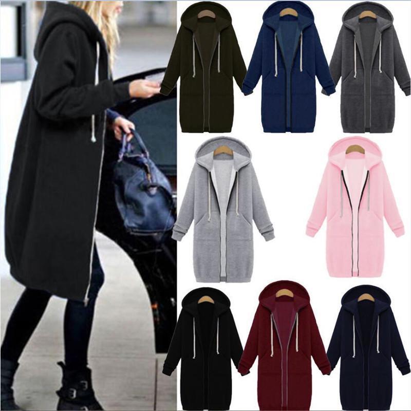 Women Long Sleeve Zip Up Hooded Hoodie Jacket Jumper Cardigan Coat Size Plus