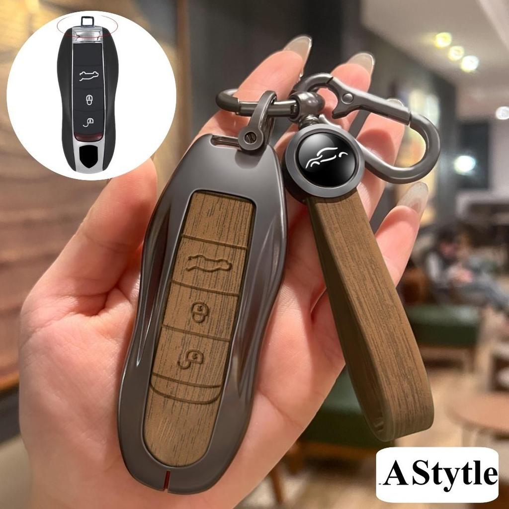 Luxury Genuine Leather for Porsche Boxster Cayman Panamera Cayenne Macan 718/911 Taycan Car Key Case Cover Protective Keychain
