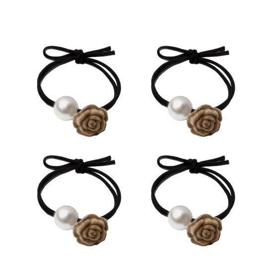 

4 шт. Резинка для волос Флокированная Роза Имитация Жемчуга Декор Резинка для волос Мягкая Без следов Высокая Эластичность Резинка для волос Аксессуар для волос кофейный