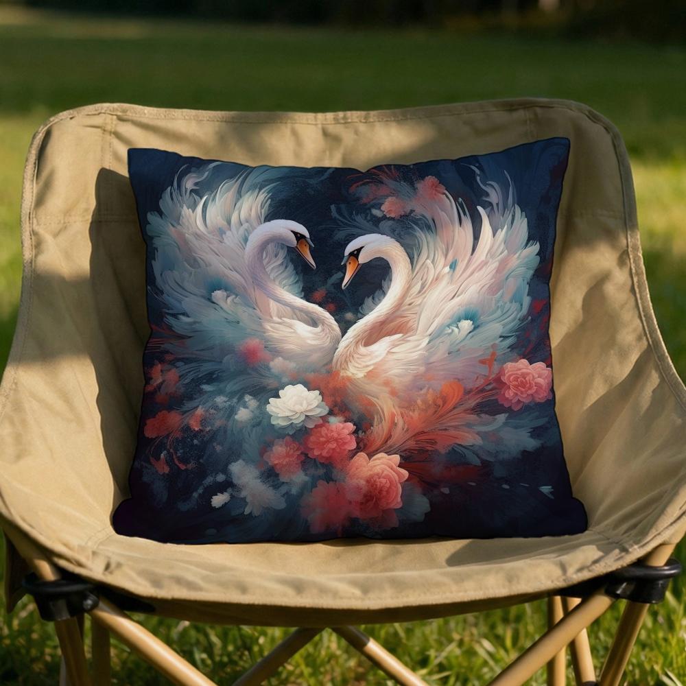 Elegant Swan Floral Cushion Cover Soft Reversible Durable Pillow Cover MultiScene Use for Home Car Daily Comfort