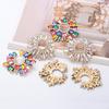 New Vintage Hollow Round Crystal Drop Dangle Earrings Trend Statement Rhinestone Ear Ring For Women Fashion Colorful Jewelry