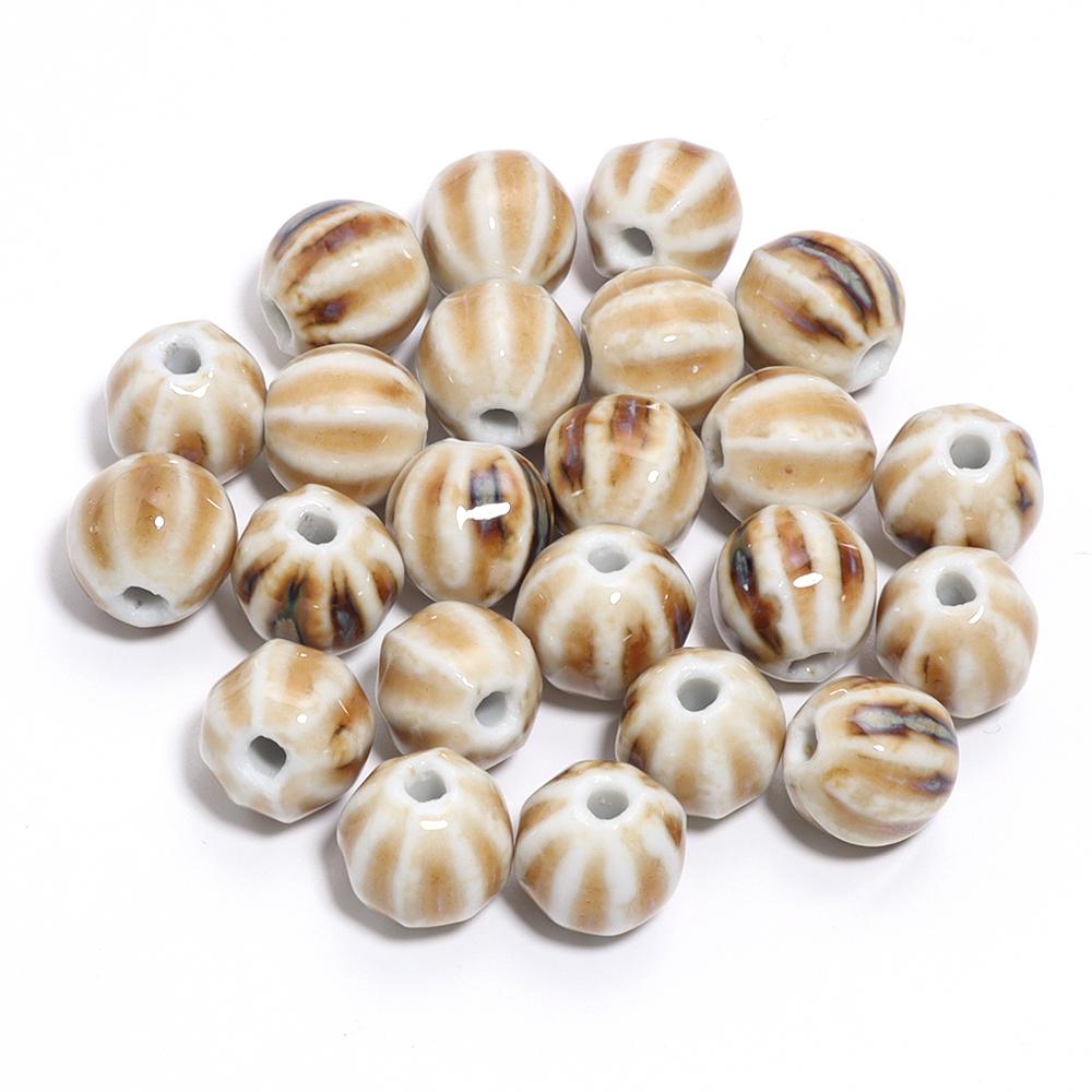 10pcs/lot 11.5mm Retro Pumpkin Ceramic Beads Loose Spaced Striped Beads For Handmade Bracelet Making DIY Exquisite Necklace Gift