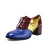Retro britischer Stil Damen Einzelschuhe Farbabstimmung Brock dicker Absatz hoher Absatz Schnürung vorne Freizeitschuhe hoher Absatz Damen Einzelschuhe