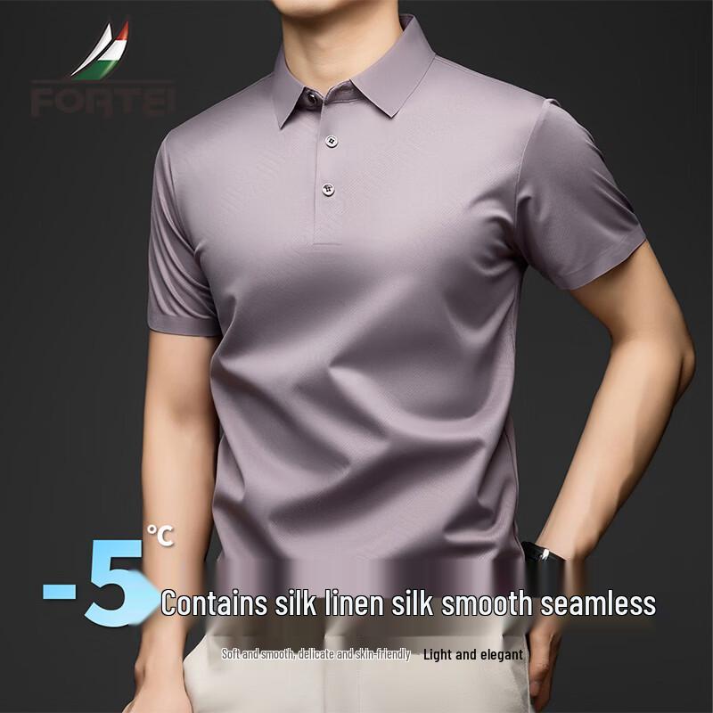 Men s Silk Linen Blend Short Sleeve Polo Shirt L