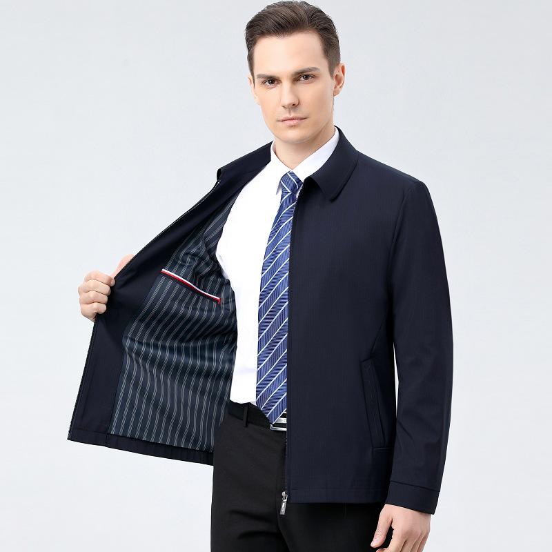 Mulberry Silk Men's Lapel Jacket, 2024 Autumn/Winter Business Casual, Plus Size Outerwear for Middle-Aged Cadre.