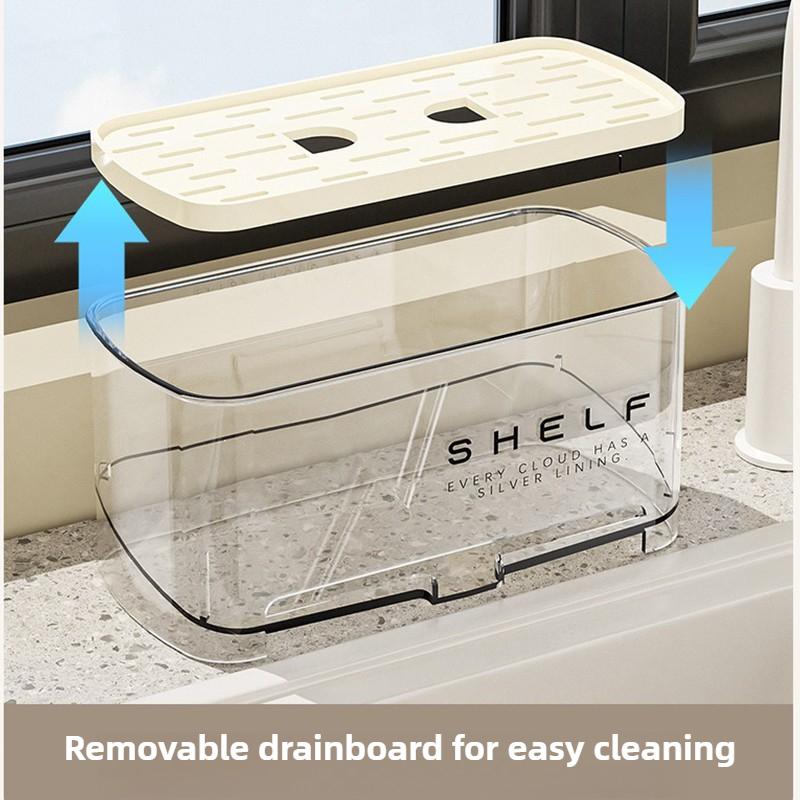 Multi-Functional Sink Rack with Drainage Shelf and Dish Towel Holder Countertop Storage for Sponges Soap Brushes Organization