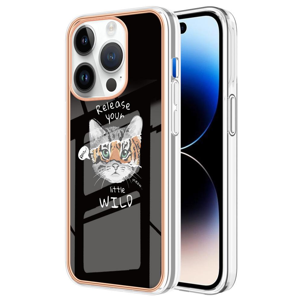 Suitable for iPhone15 mobile phone case 14plus cartoon painted electroplating anti-drop case 13Pro leopard print case