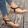 Sandali da Donna alla Moda Retro con Perline e Infradito Punta Tonda Piatto Casual Slip-On Calzature Estive con Elastico sul Retro
