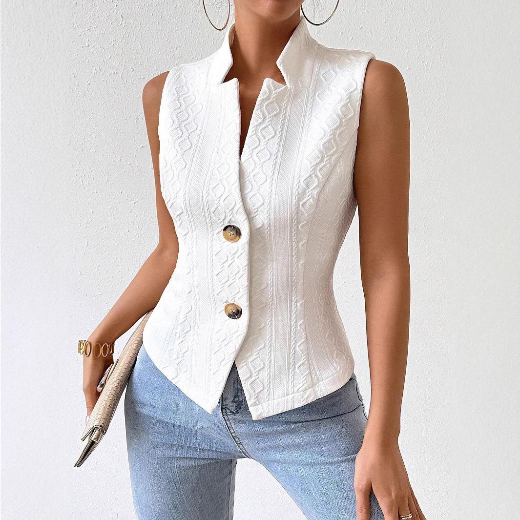 

Women s Sleeveless Lapel Button Up Vest, Textured Slim Fit Casual Waistcoat for Summer XXL білий